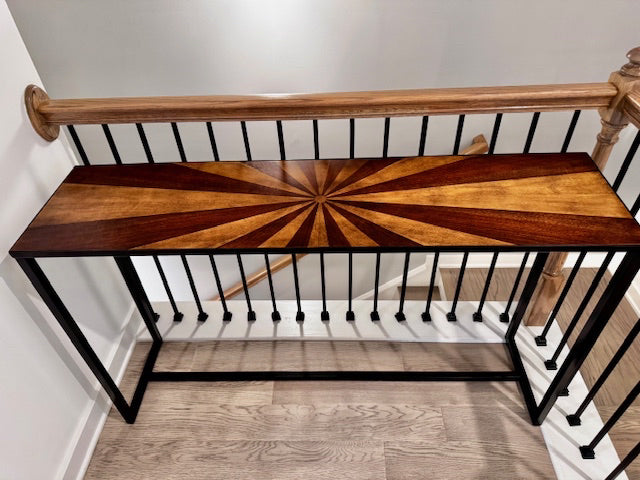 Wooden inlay sunbust console Table 55x14x32