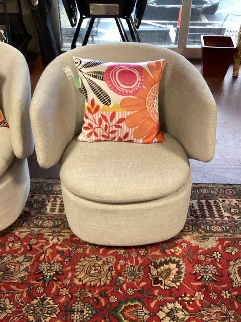 Modern Light Gray Upholstered Swivel Barrel Accent Chair