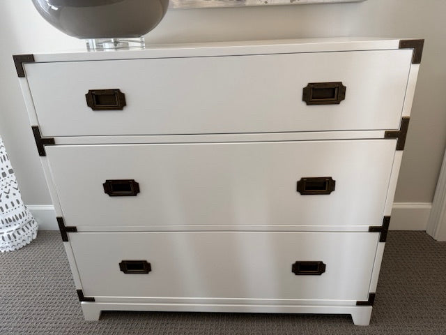 Land of Nod WHITE Campaign 3 Drawer Dresser 36x19x32