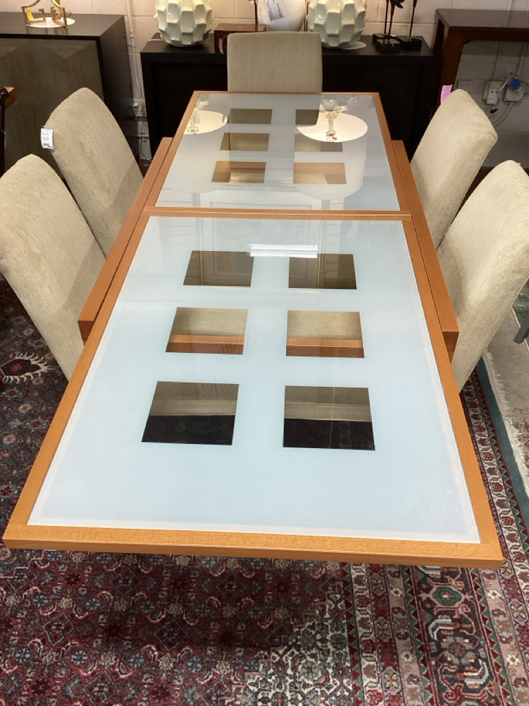 Bova Scandinavian Design with Inlaid Glass Top 47" : X 36" W X 29" Table