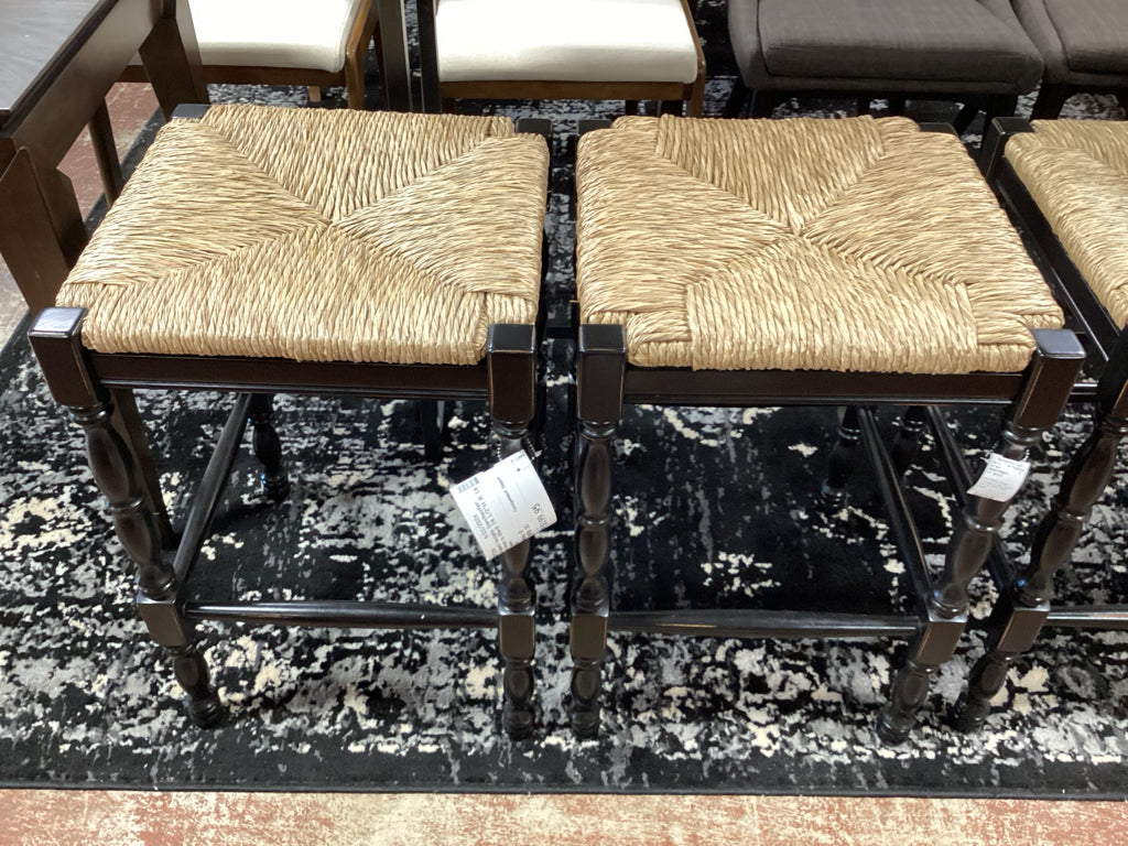 Pair of Ballard Designs Dorchester Counter Stools in Black 24 1/2"H X 16 3/4" Sq