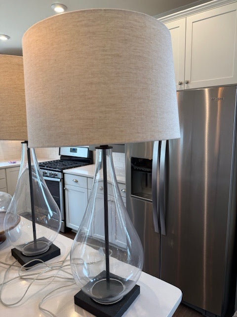 PAIR 34" Glass Teardrop Table Lamp with Black Base
