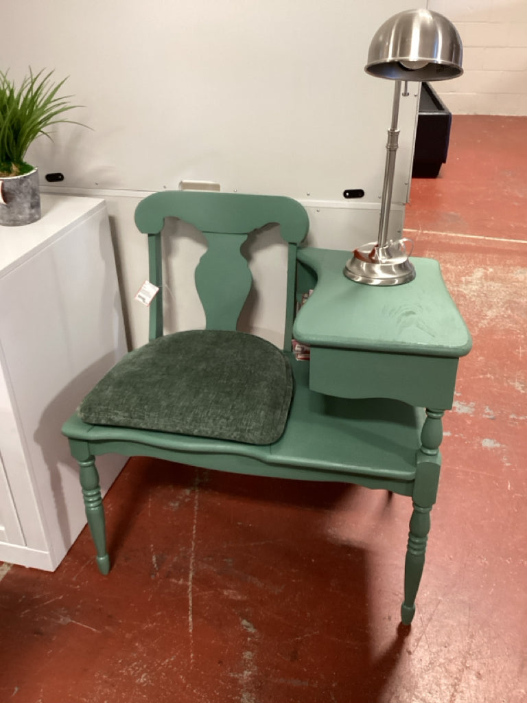 Vintage gossip Bench with cushion / moss green 31 x 18 x 31
