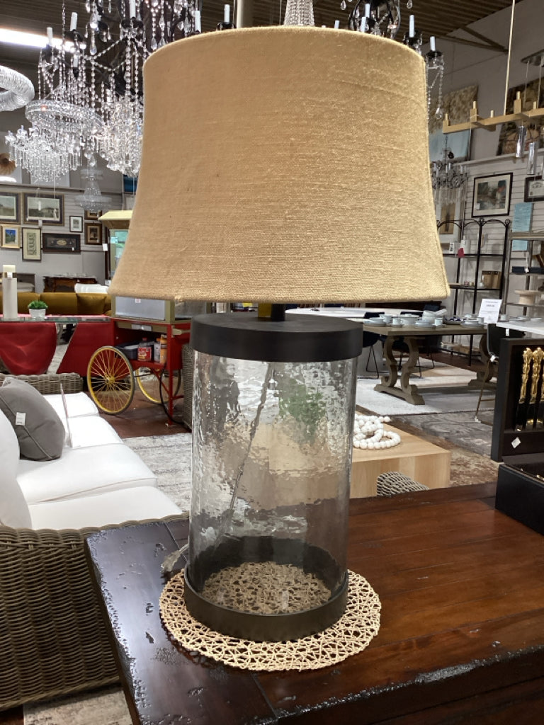 Contemporary Coasta/Modern Table Lamp/Clear Textured Glass Cylinder Body 30"
