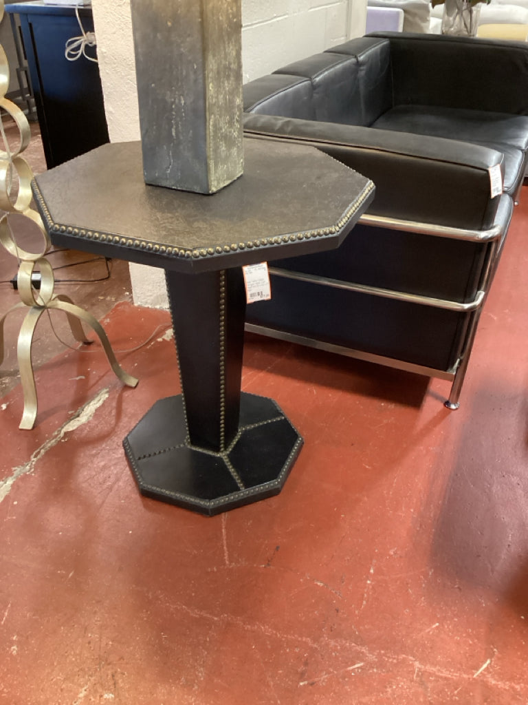 Side Table / black octogan table / nail head trim 24 x 24 x 27 high