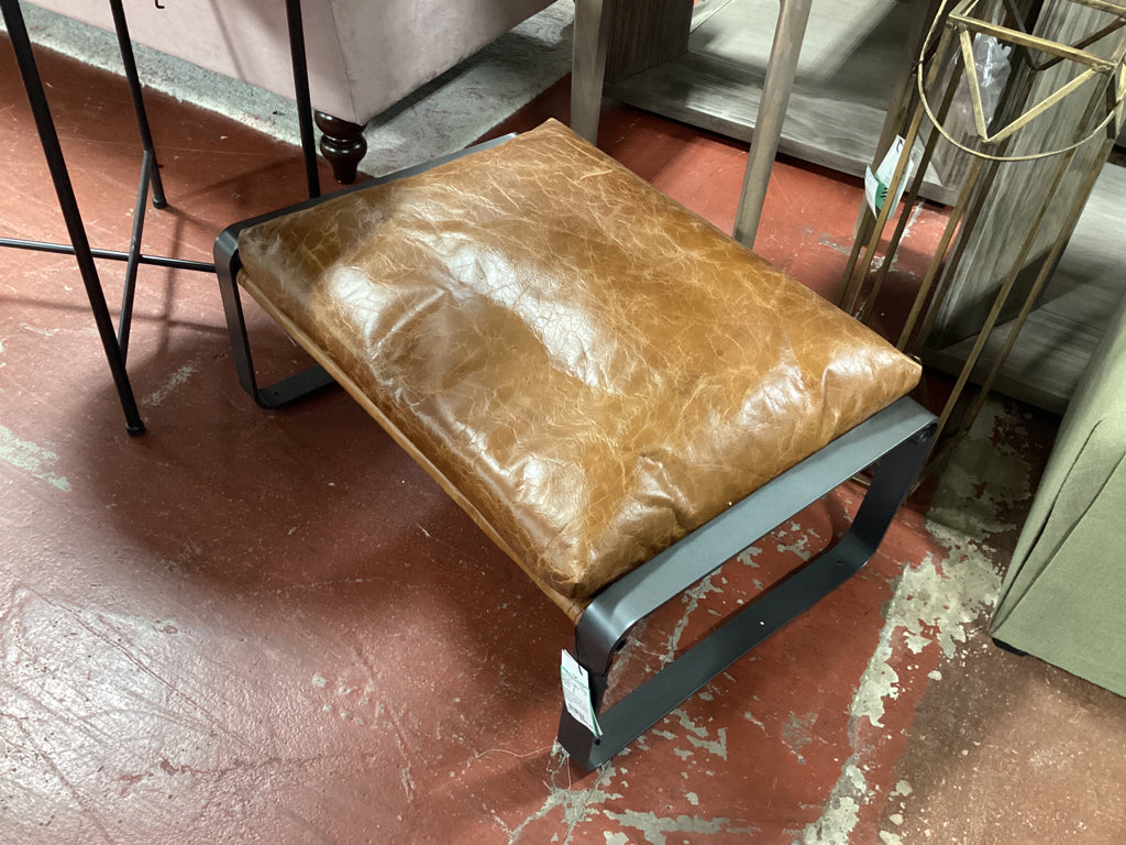 Mercana Hornet 14" Brown Leather Black Metal Base Ottoman  67088