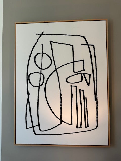 Four Hands,Stark 2 By Dan Hobday, 36x48, Blk & Wht line art on canvas, framed
