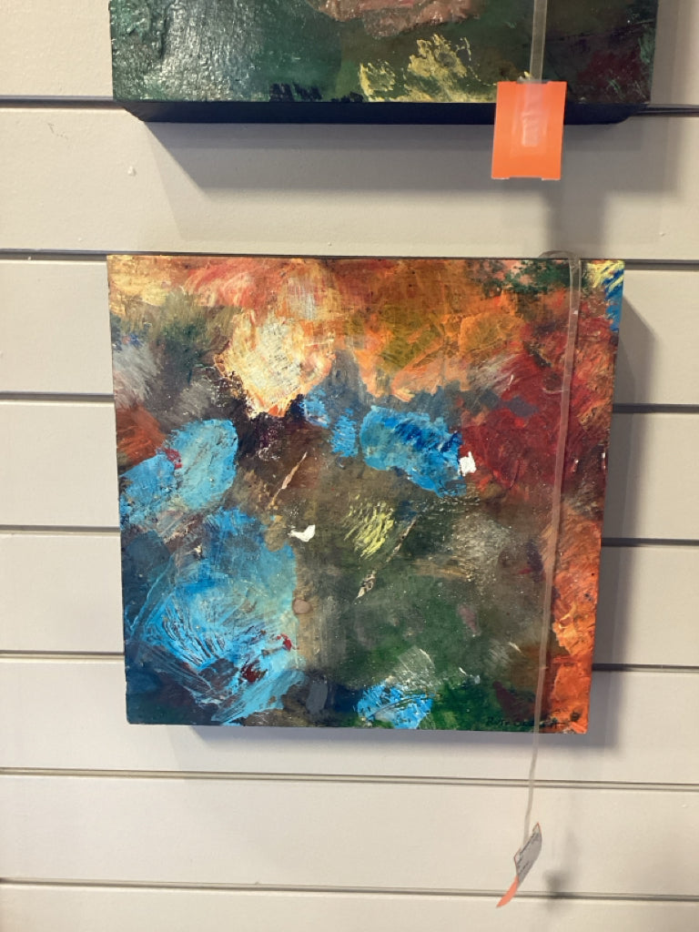 Ruth Barrett Art / Colorful abstract painting on wood 13 x 13