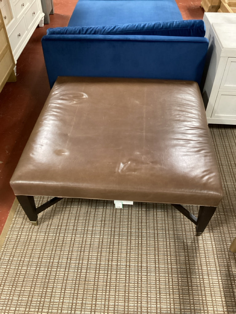 Lee Industries Brown Leather Ottoman 42x42x18
