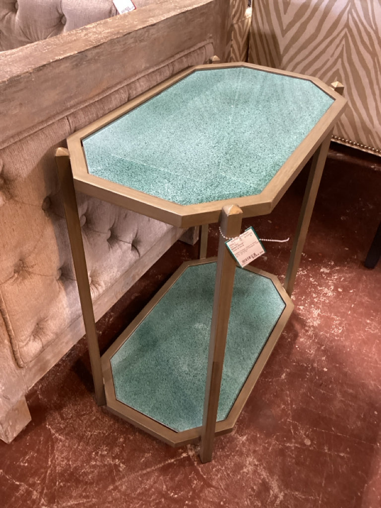 Ballard Design Glass & Metal 2-Tier Octagonal Designer Table 22" X 12" X 25"