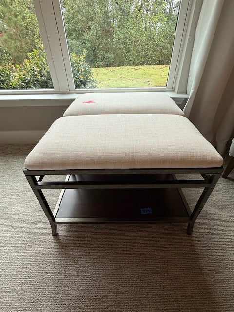 Bassett Linen Cream Ottoman with Bronze Base 25x15x18