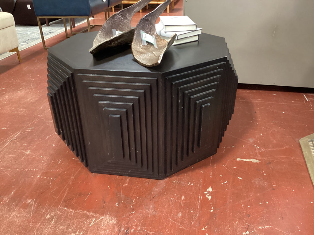 NOIR Moore Coffee Table / black geometric wood 35" octagon