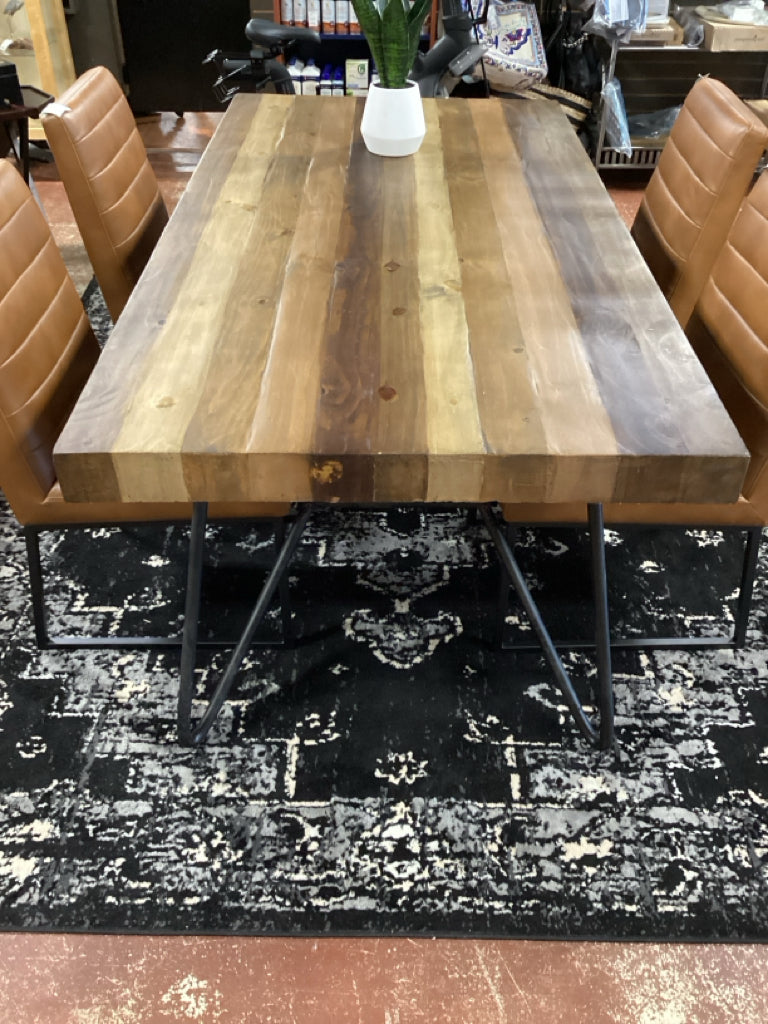 Modern Reclaimed Industrial Dining Table with Black Metal Geometric Base 39.5 X