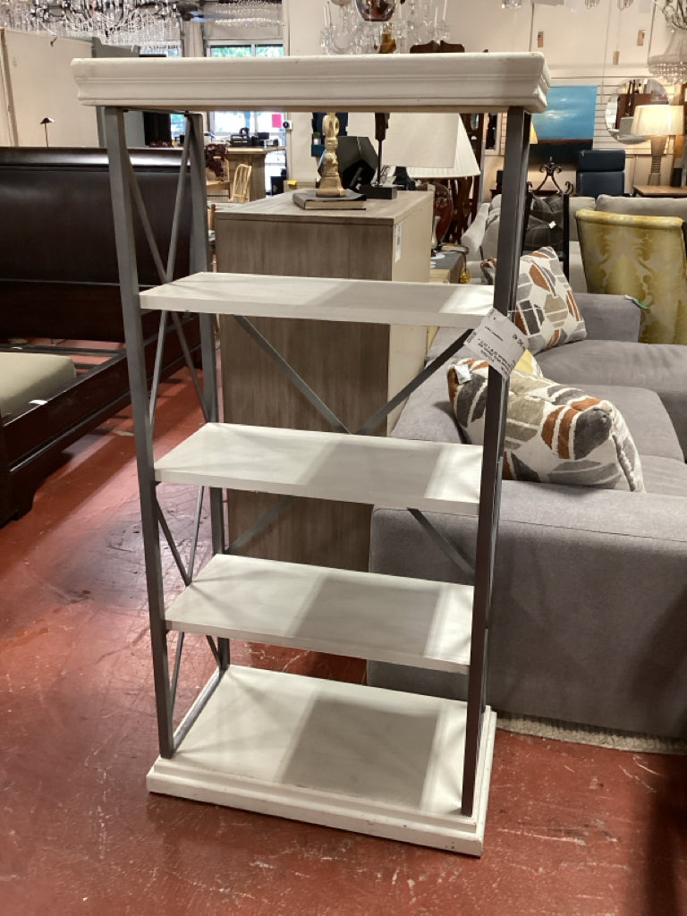 Four Distressed White Shelves and Gray Sides Bookcase 30"W x 16"D x 60.5"H