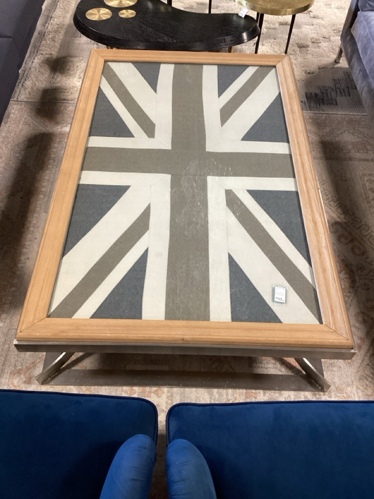 Coffee Table/ steel base British flag table 65 x 42 x16 high