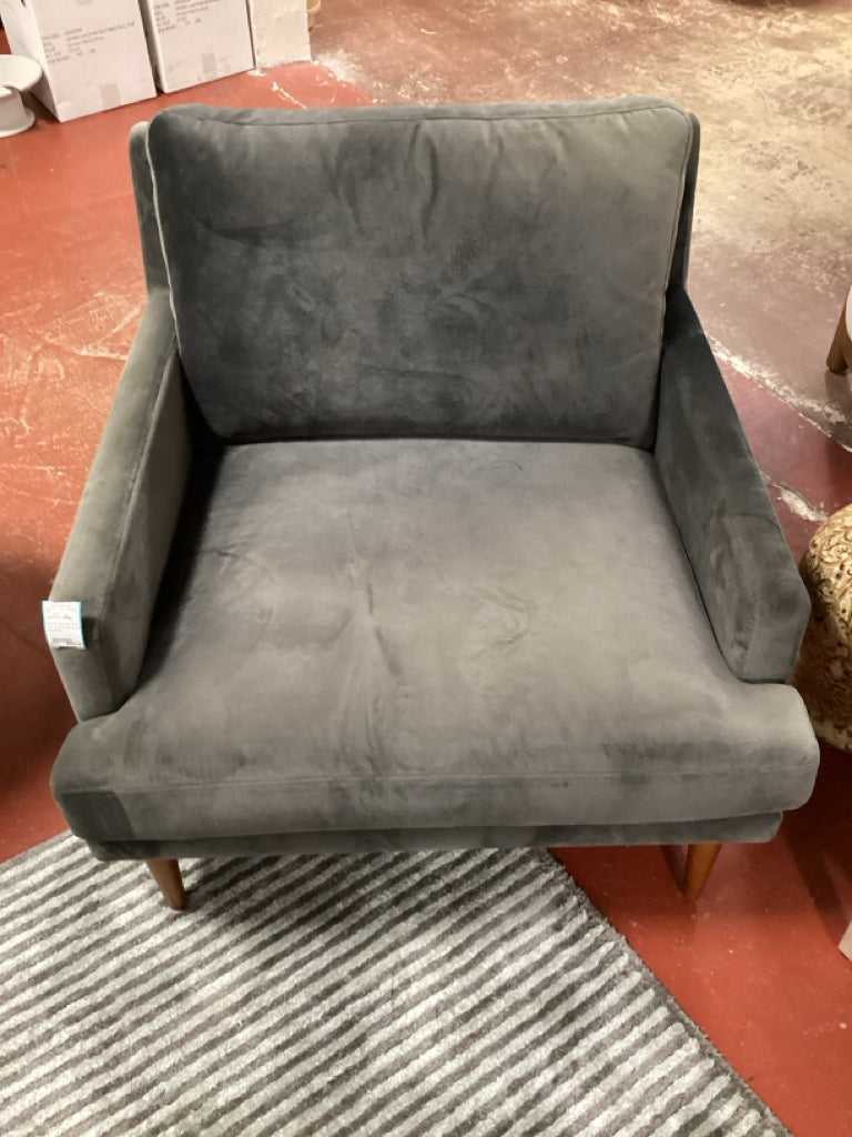 Velvet Charcoal Gray Arm Chair w wood legs 34x38x29
