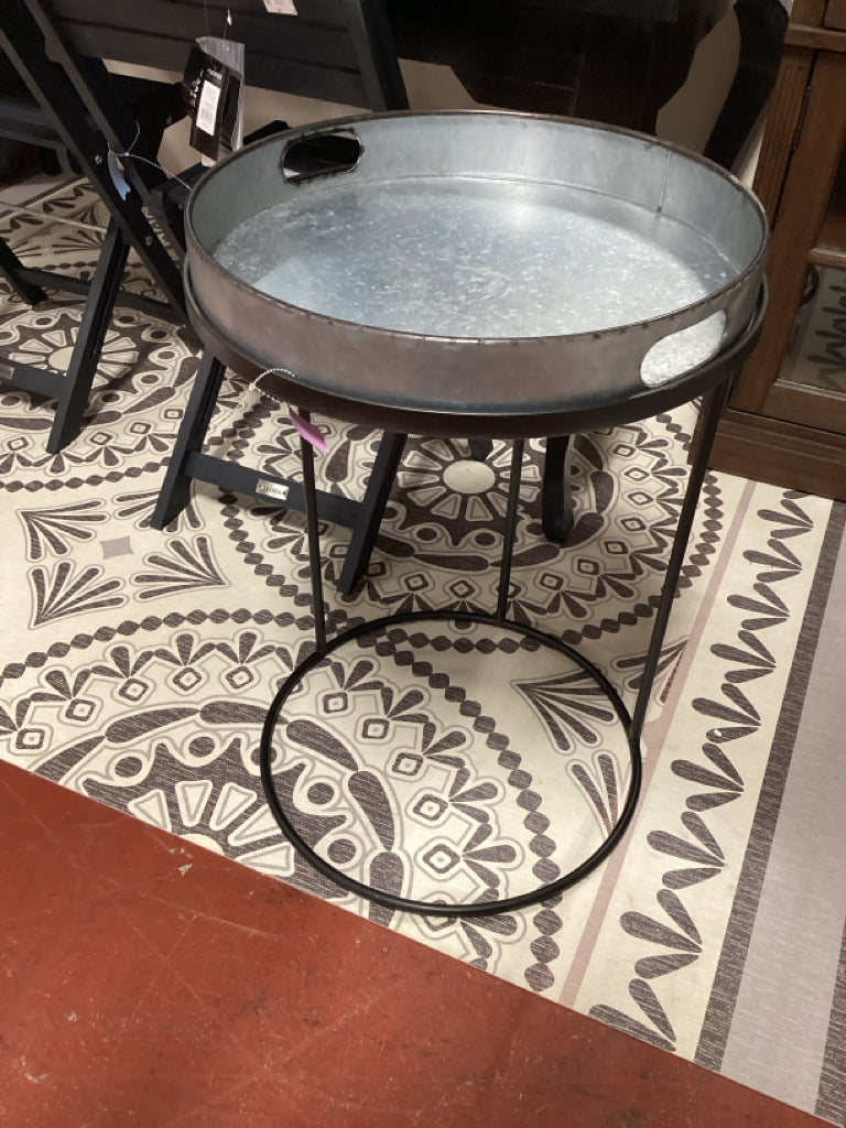 PAIR Galvanized 17 1/2 " Round Side Tables with Metal Support