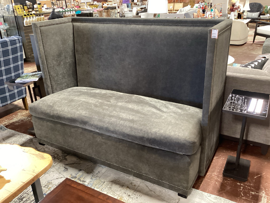Bernhardt sofa / banquette / grey velvet high back 72.5 x 34 x 51 high
