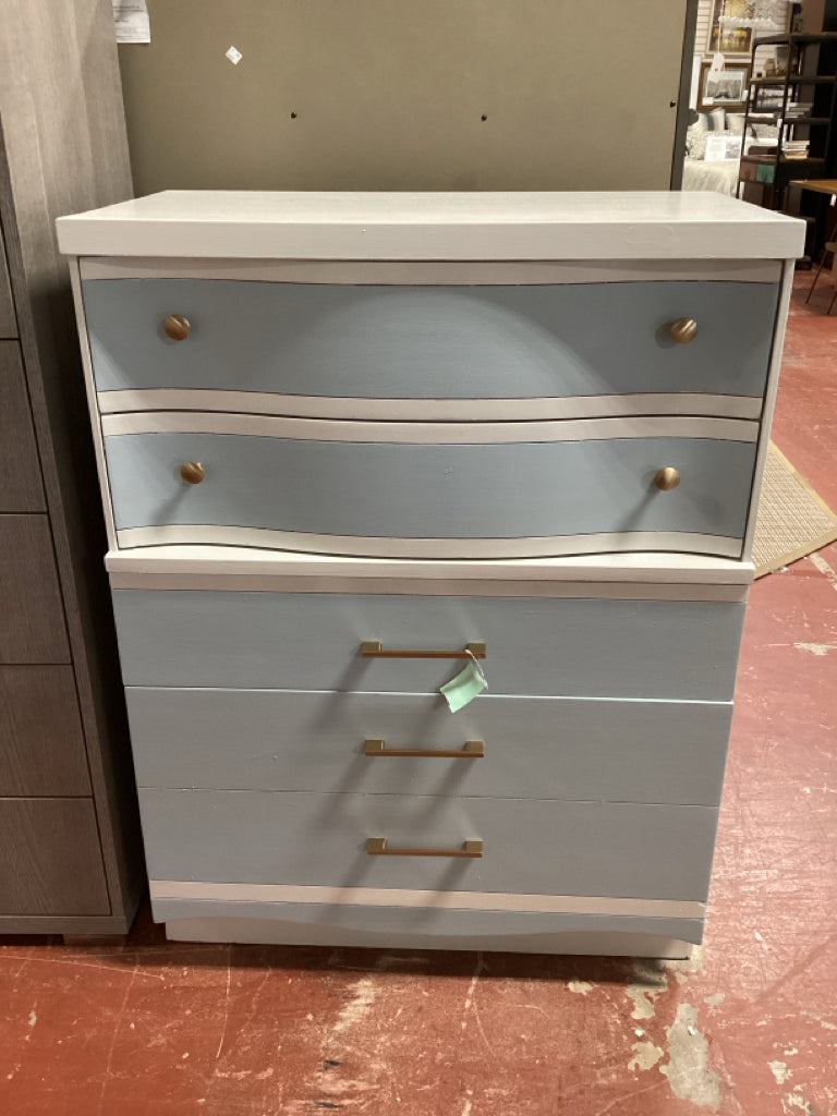 Mid century Chest of Drawers / cream & blue 4 drawer 32 x 18 x 43.5 high