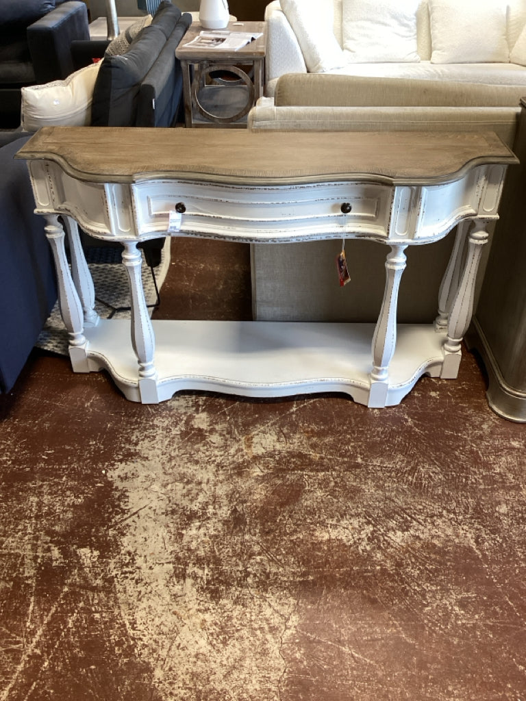 Magnolia Manor Antique White Weathered Bark Console Table 56"W x 16"D x 32"H