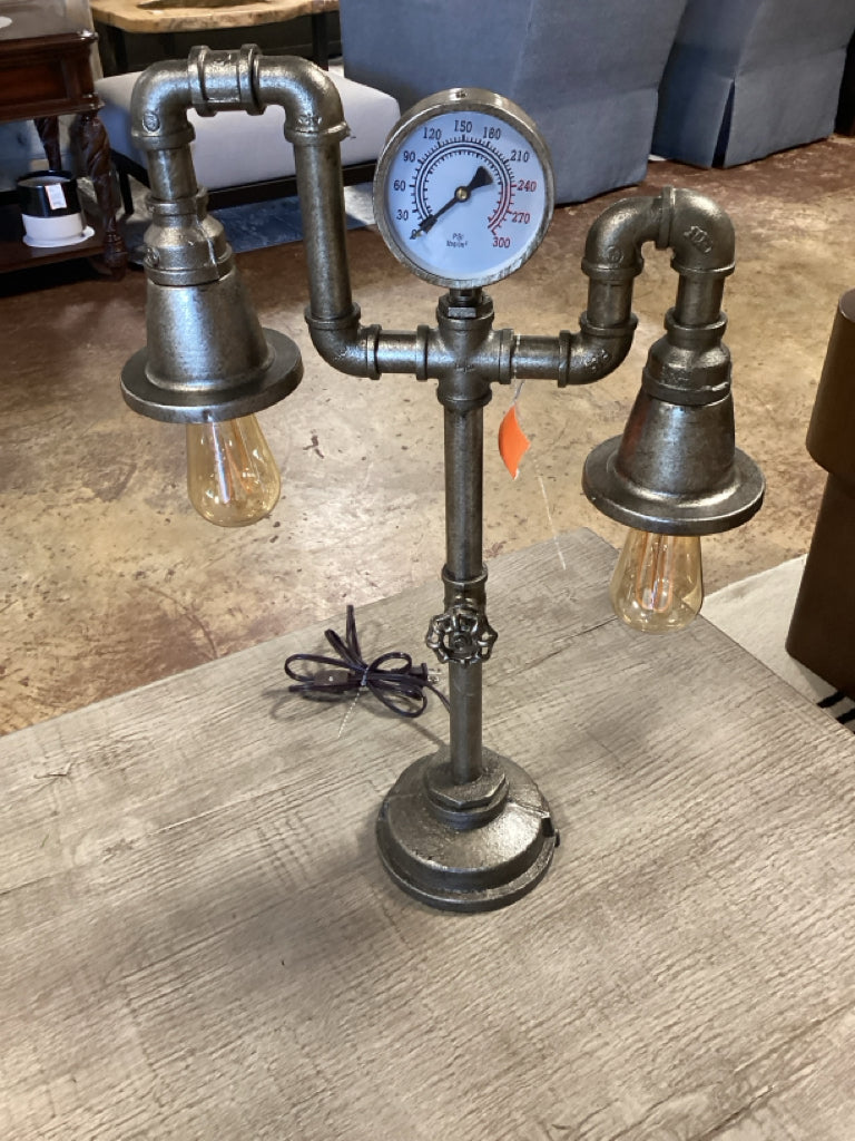 Industrial Steampunk Double-Bulb Table Lamp 24"