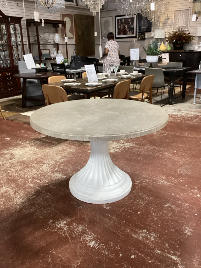 Hooker Dining Table/ taupe / white pedestal 48" round AS FOUND