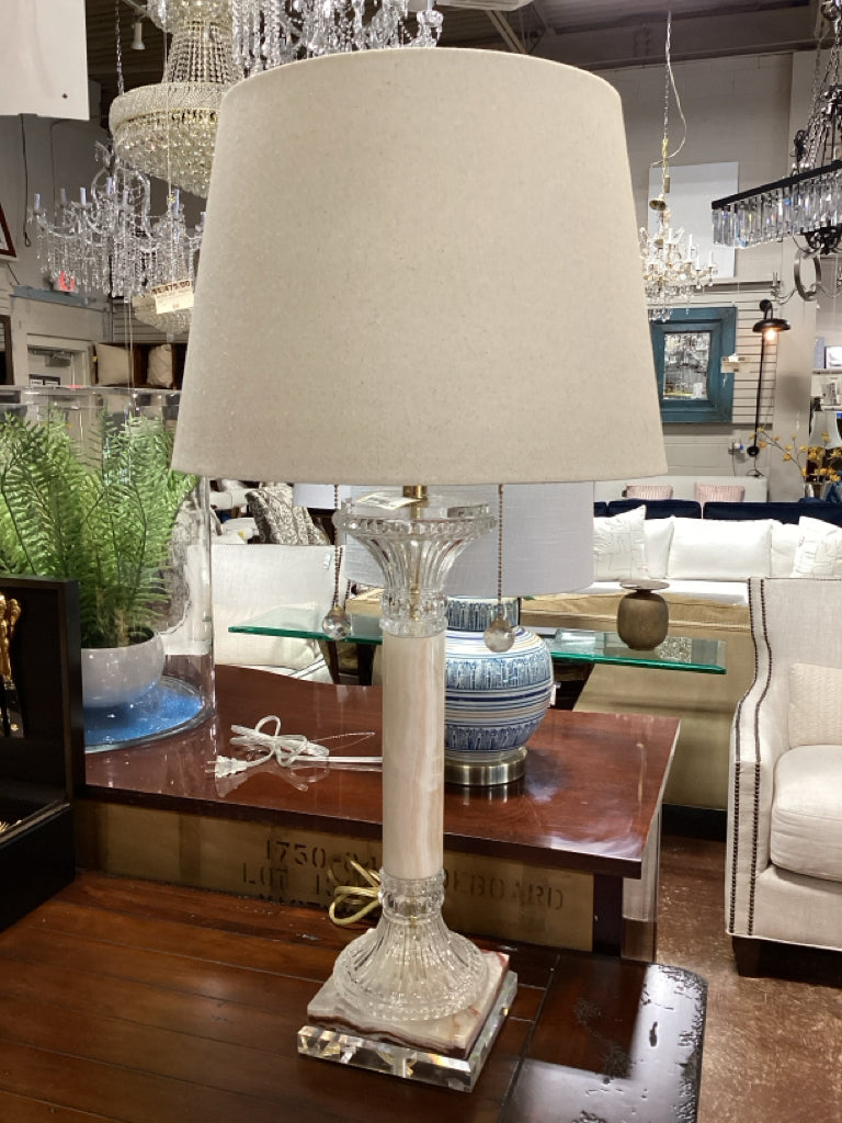 Italian Neoclassical Cut Glass Onyx Column/Bottom, Lucite Base LAMP 33"