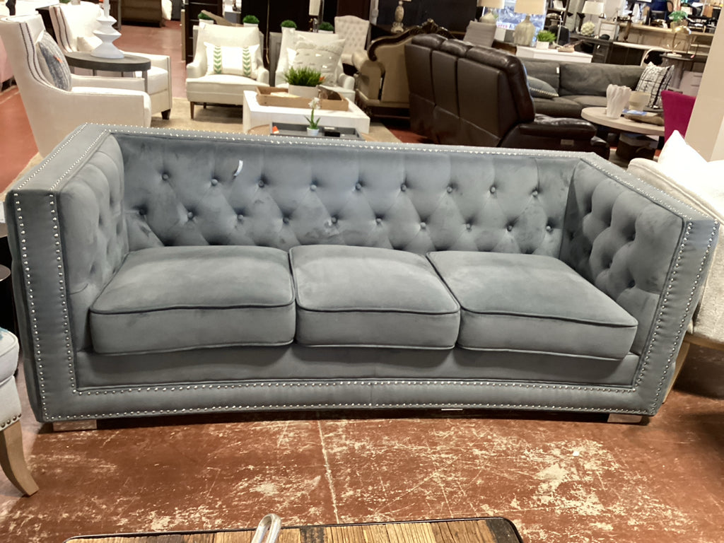 Roland 80" Grey Velvet Square Arm Sofa