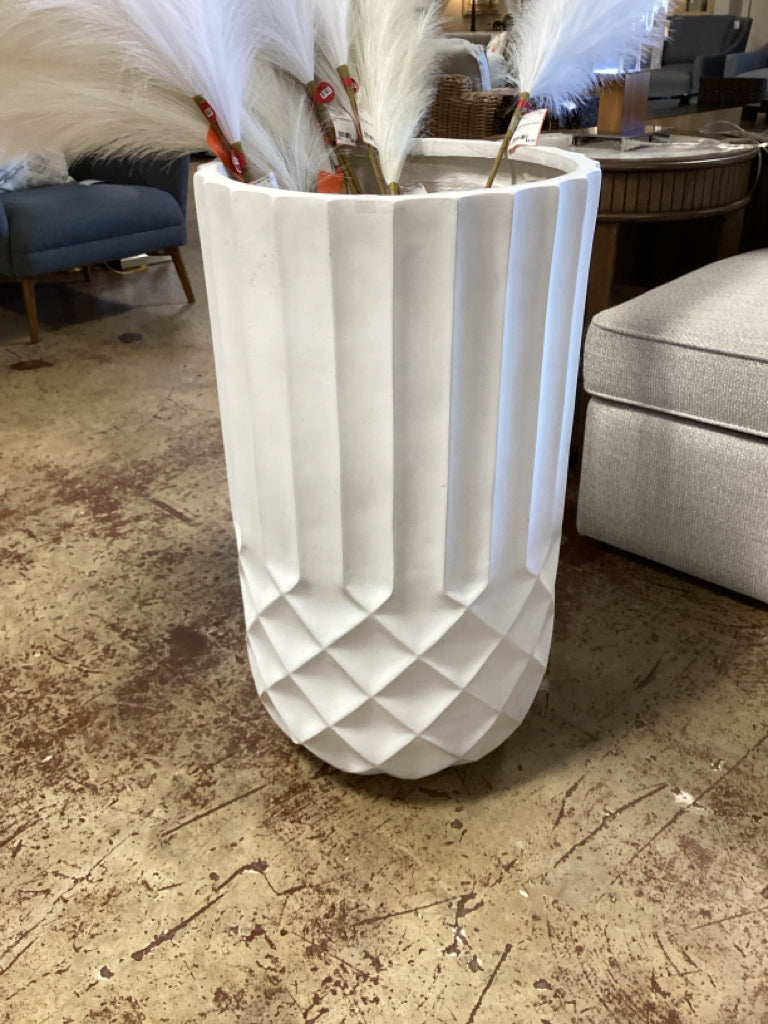 Tall White Round Pot w/ Diamond & Fluted Texture 17"D x 30"H