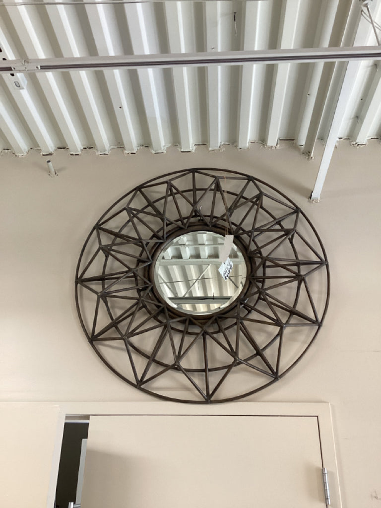 Palecek rattan round brown mirror; 46â€