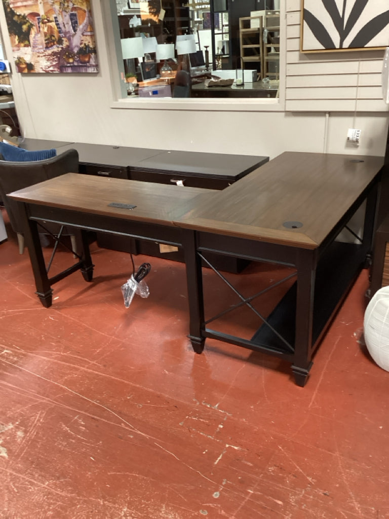 Hartford Distressed Black L Shaped Desk 60"W x 76"D x 31"H