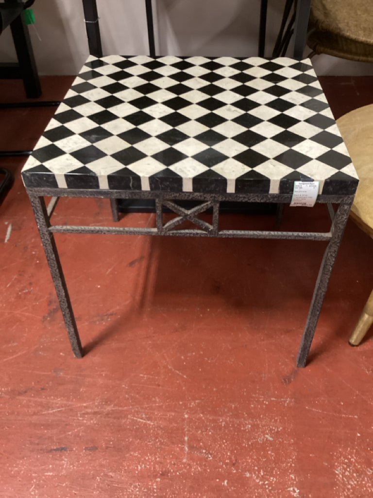 Black & White Checkerboard Inlay Accent Table 22x22x21