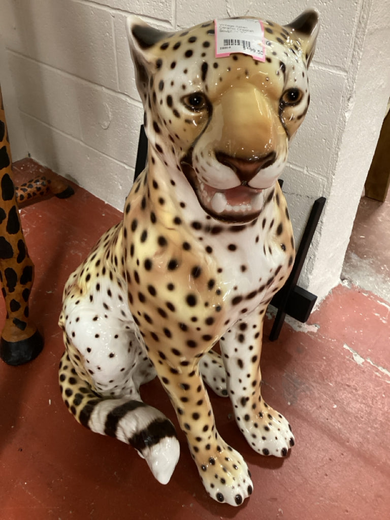 Vintage Italian Ceramic Cheetah Sculpture 30"