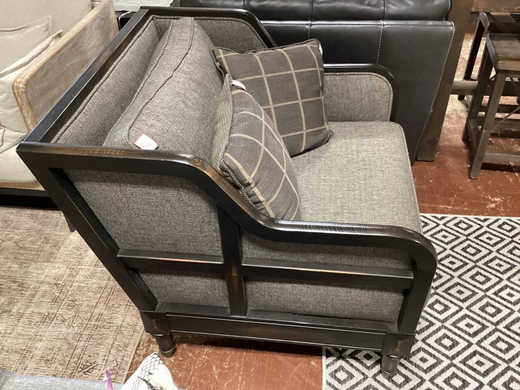 Arhaus Bench Crafted Wood frame Lounge Chair in Gray w/ 2 pillows 37x26x36