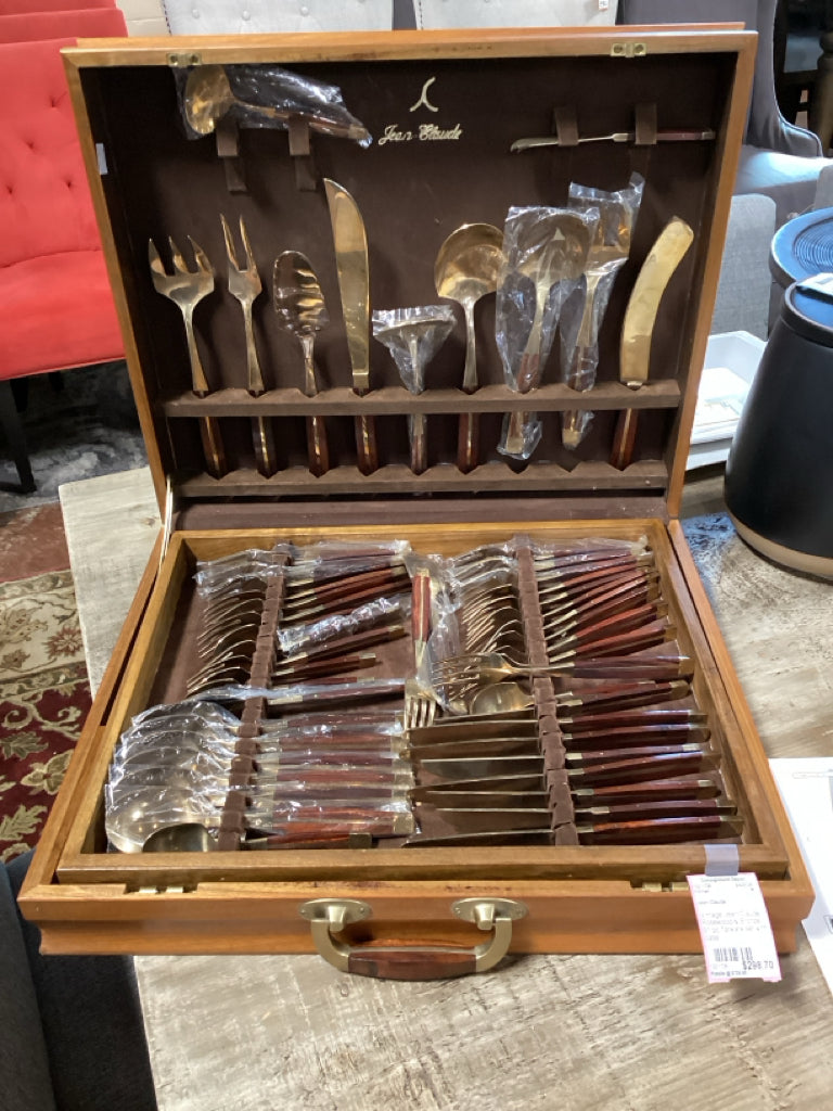 Vintage Jean-Claude Rosewood & Bronze 91 pc flatware set with case