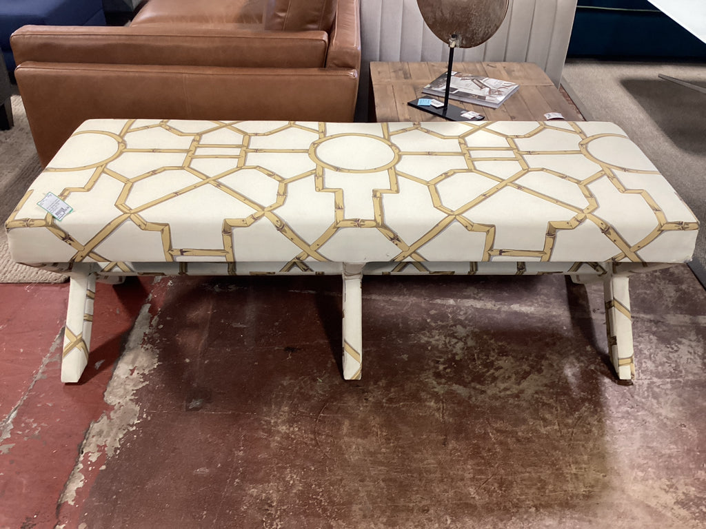 SHN double X bench / tan Baldwin Bamboo print 60 x 22 x 20 5LYFDHYU