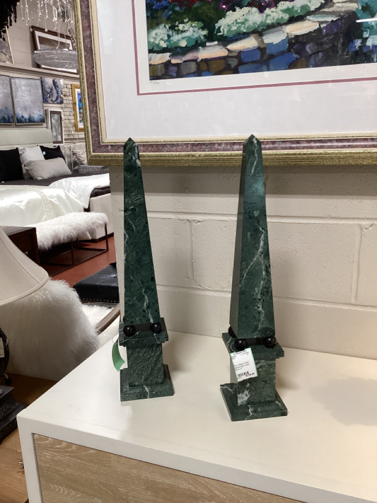 Pair of Classic Green Marble Alps Italian Decor 21"