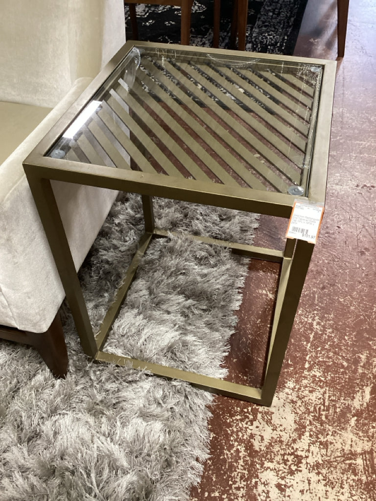 Gold Iron Rectangular End Table w/ Glass Top 19"L x 18"W x 24"H