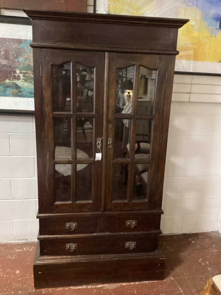 Mahogany Display Cabinet / glass & wood doors/ 4 drawer 39 x 15 x 75" high