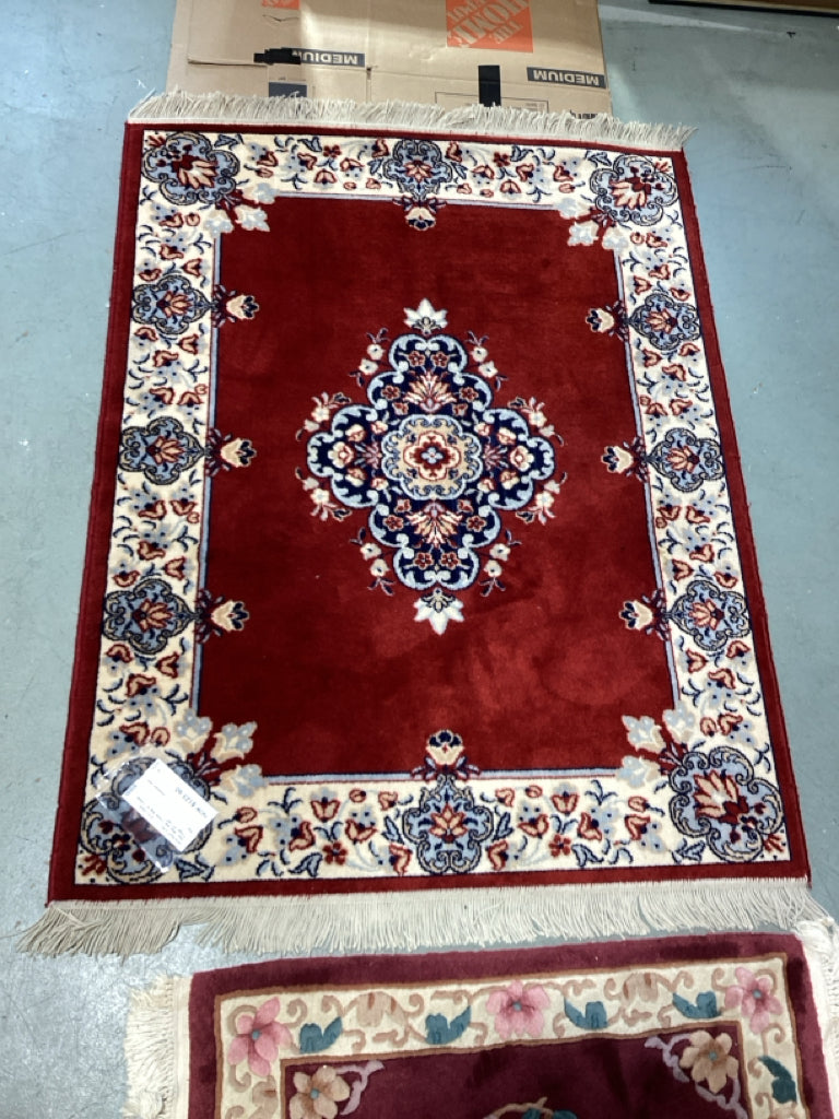 Red, Blue and Cream Rug w/ Cream Fringe 47"x60"