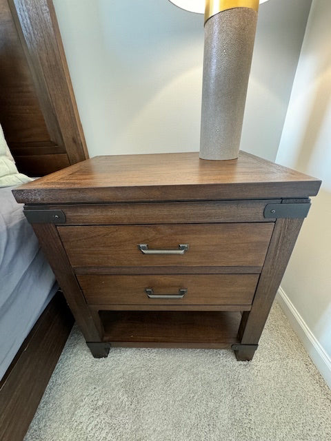 Riverside Furniture; dark wood 2 drawer nightstand, warm cocoa finish  24x18x27