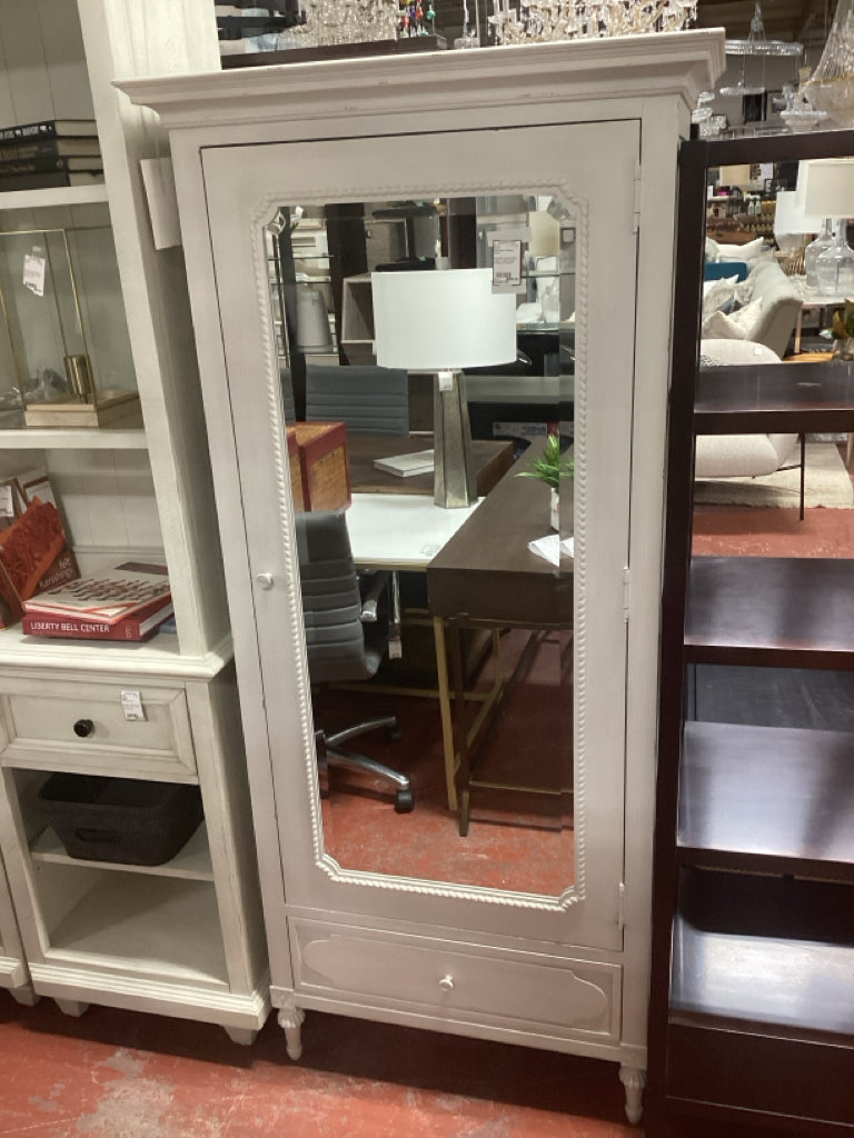 Restoration Hardware Bellina Cabinet / cream /mirrored / w/chrging unit 33x19x70