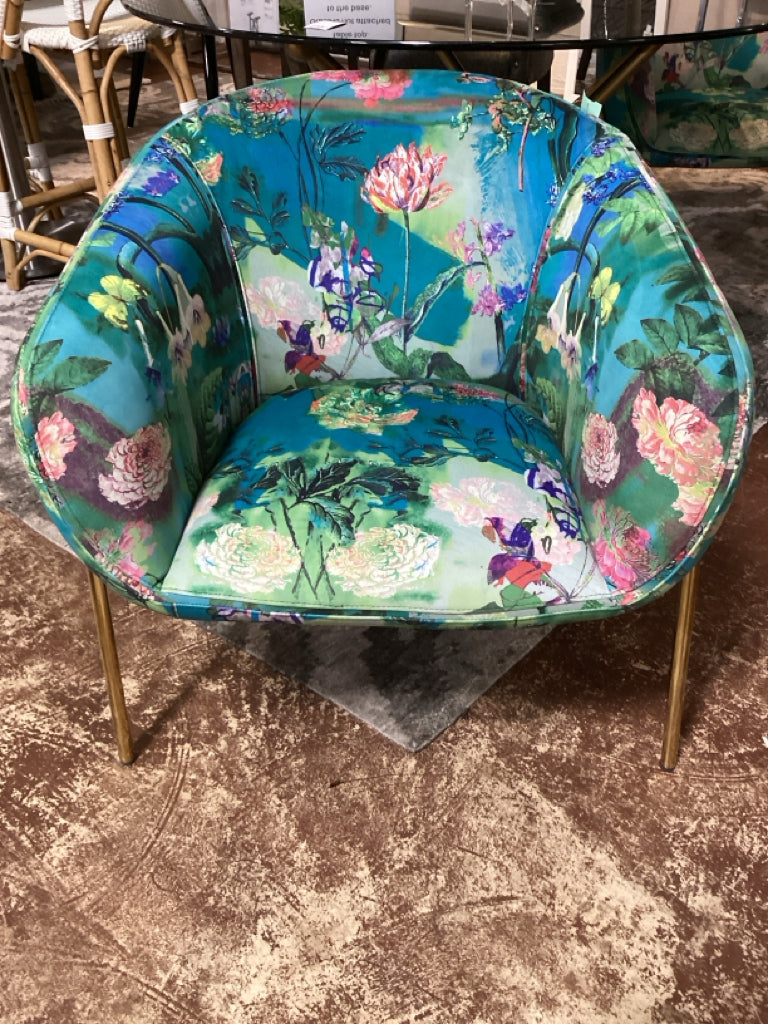 Falco-Contemporary Floral Velvet and Gold Accent Chair 5898DXML