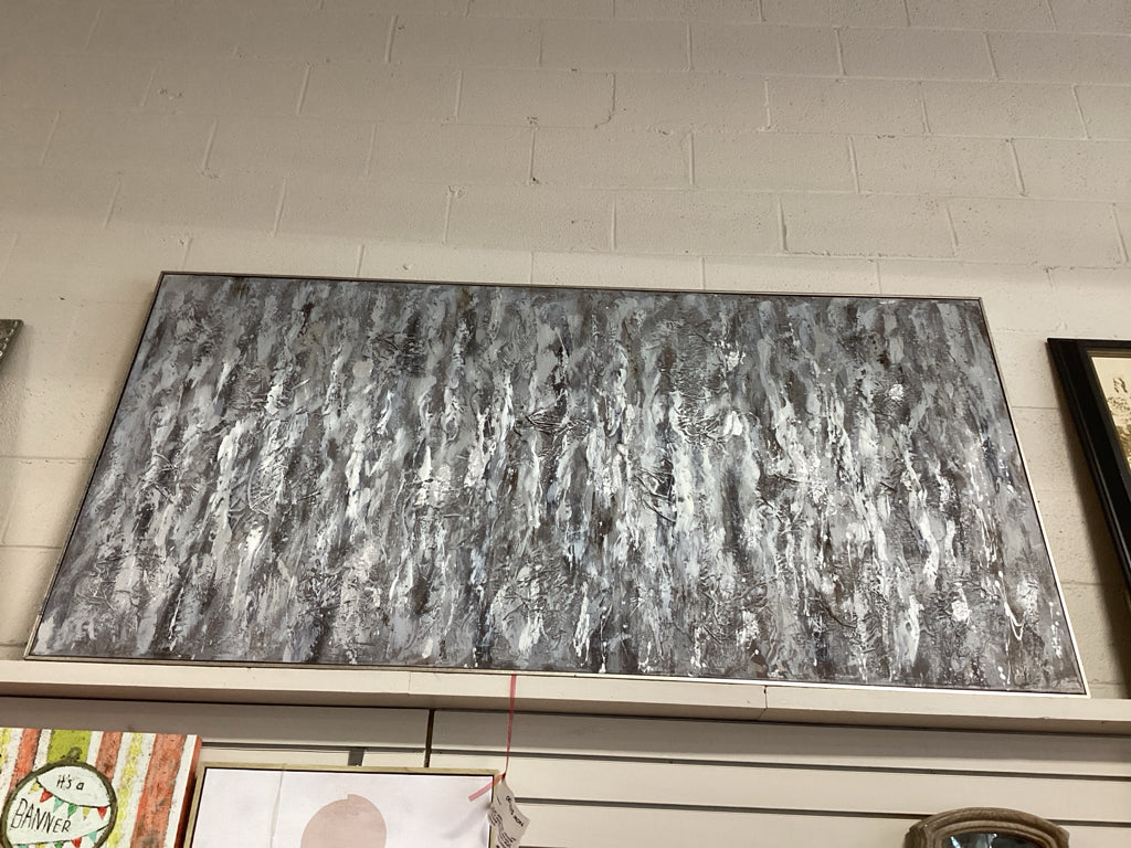 Large Contemporary Abstract Canvas /Textured Gray, White & Silver Abstract