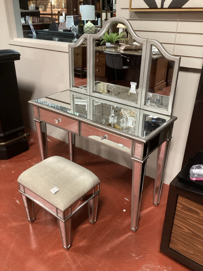 Mirrored Vanity / mirror, & bench SET / 42 x 18 x 55.5" tall