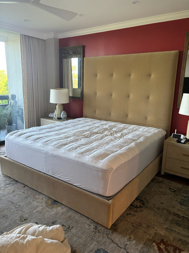 King Bed / Thompkins tufted velvet panel bed / camel 80w x 86L x80 high