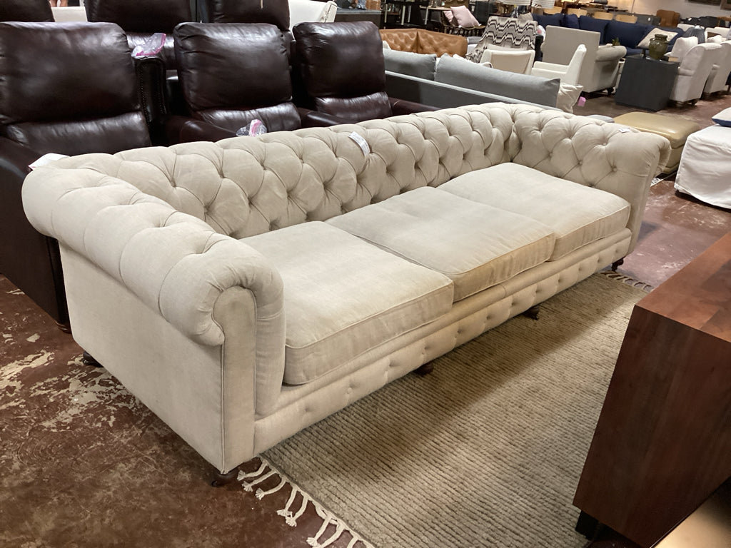 109" W Cream Chesterfield Tufted Sofa