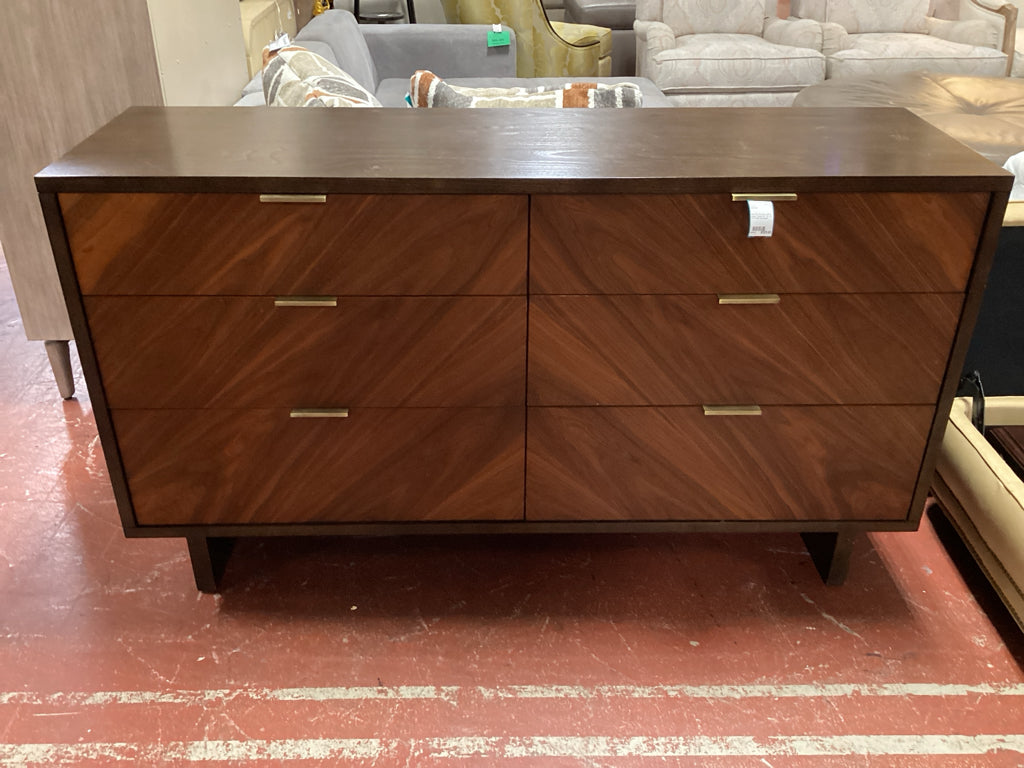 West Elm mid century style 6 drawer Dresser 60 x 18 x 35 AS FOUND (top issues)