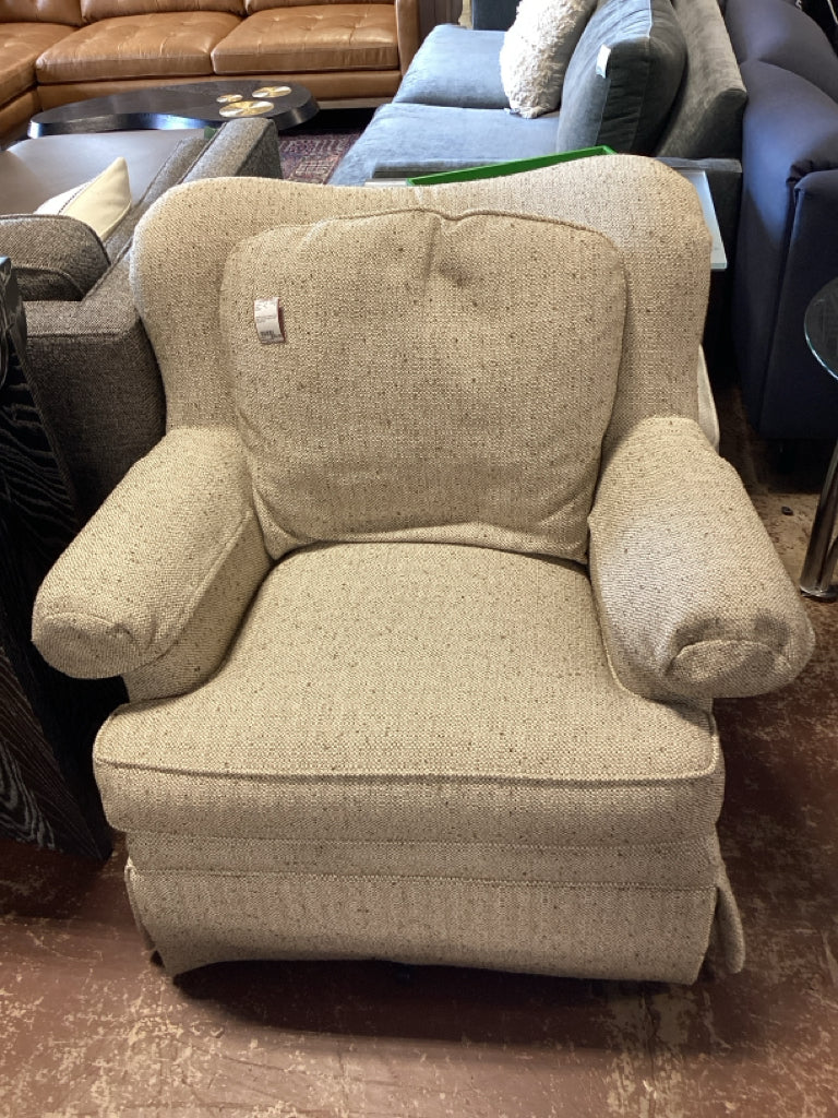 Sherrill Furniture Classic Wing Chair Textured Neutral Fabric & Rolled Arm
