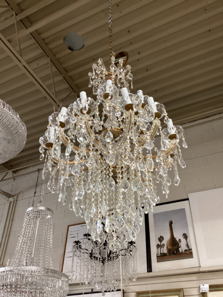 Copper & Crystal Two Tier Chandelier - 18 40 Watt Lights - 40"H x 26"W